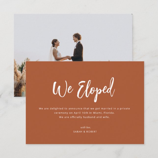 nous avons fui le mariage boho pampas faire-part (Devant / Derrière)