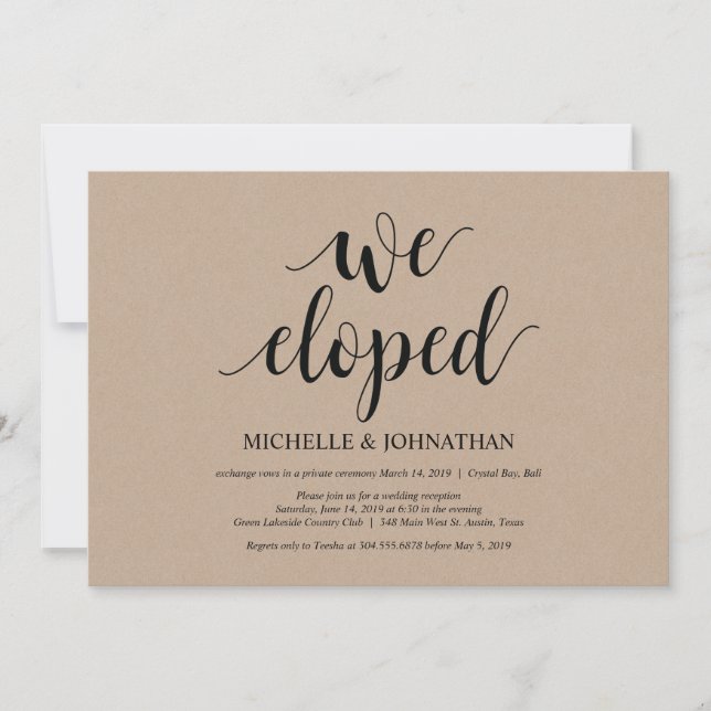 Nous avons fui, Mariage Elopement Invitations de r (Devant)