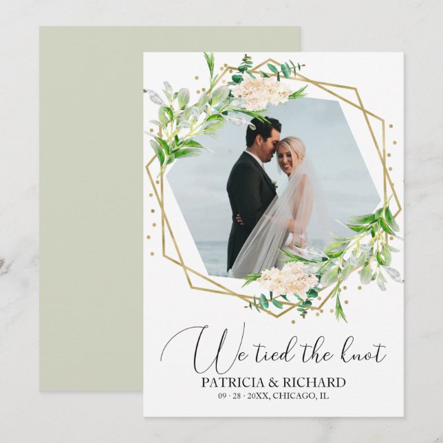 Nous Avons Lié Le Knot Greenery Eloped Faire-part (Devant / Derrière)