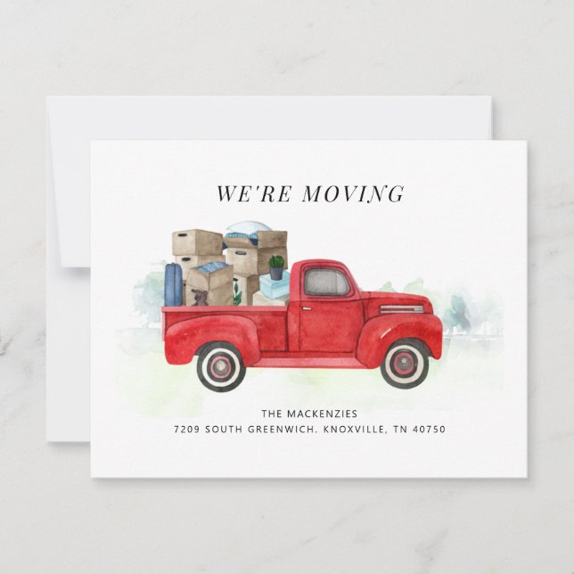 Nous déménageons Red Truck Nouveau Faire-part d'ad (Devant)