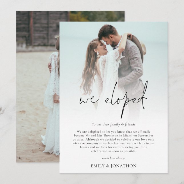 Nous Eloped 2 Photo Script Mariage carte Faire-par (Devant / Derrière)