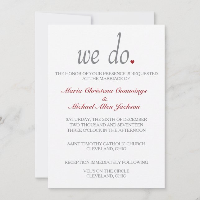 Nous faisons Coeurs Cérémonie Mariage Invitation (Devant)