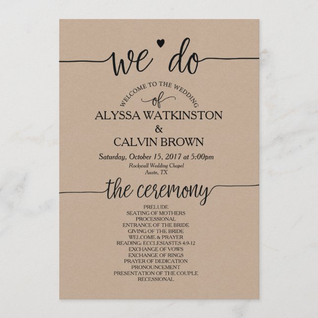 Nous faisons mariage carte programme 5x7 design v3 (Devant)