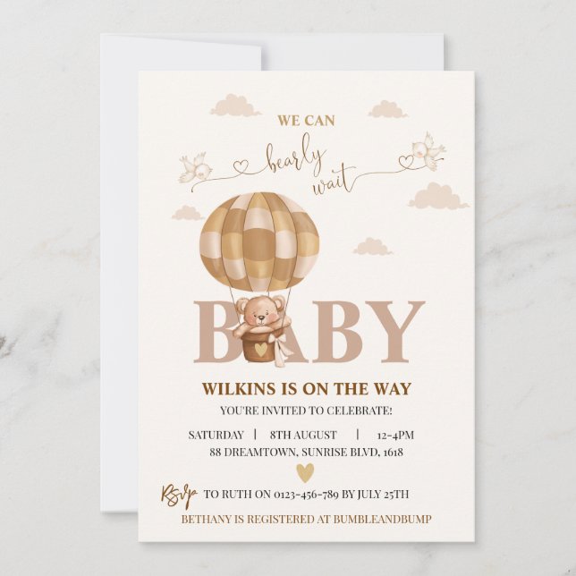 Nous pouvons attendre une invitation baby shower (Devant)