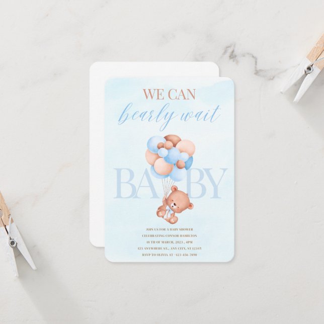 Nous pouvons orge Attendre Baby shower invitation (Devant/Arrière en situation)