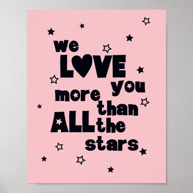 Nous t'aimons Pink Girl Typographic Nursery Poster (Devant)