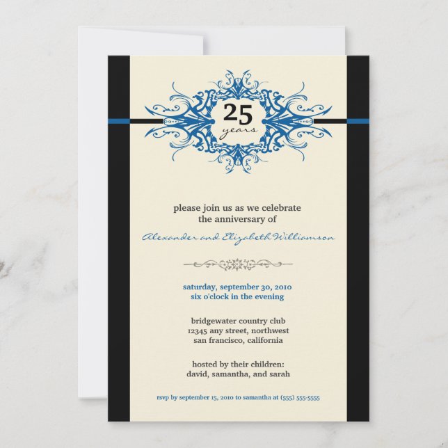 Nouveau Anniversary Party Invitation (blue) (Front)