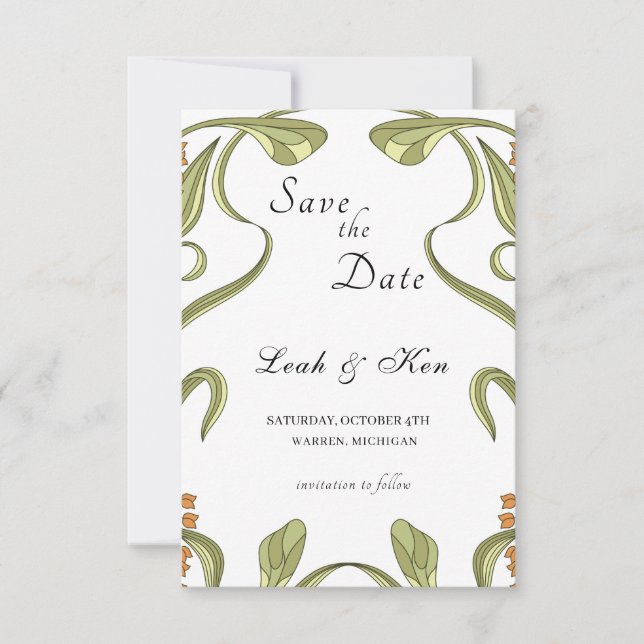 Nouveau Art Floral Wedding Save The Date (Front)