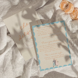 Nouveau Art Hand Drawn Destination Wedding Details Enclosure Card