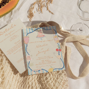 Nouveau Art Hand Drawn Striped All In One Wedding Invitation