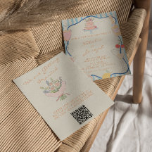 Nouveau Art Hand Drawn Striped QR Code Wedding