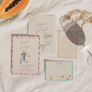 Nouveau Art Hand Drawn Vintage Watercolor Wedding Invitation