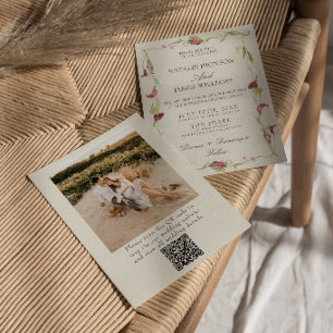 Nouveau Art Vintage Floral Photo QR Code Wedding Invitation
