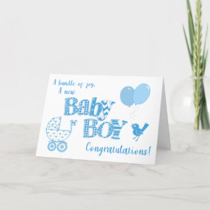 Nouveau bébé garçon Félicitations Ballons carte d'