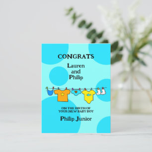 Nouveau bébé garçon Félicitations Carte personnali
