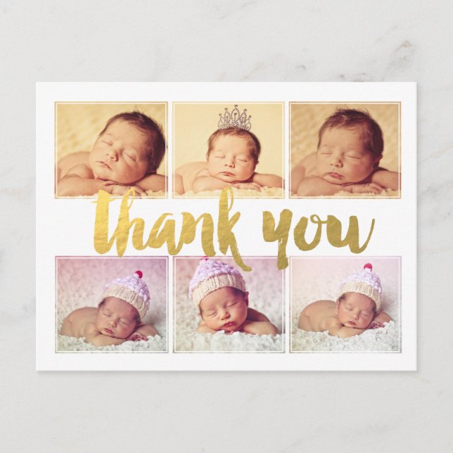 Nouveau bébé Merci d'or de naissance carte postale (Devant)