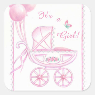 Nouveau Bébé Stickers Fille Buggy rose & Ballons