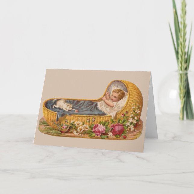 Nouveau bébé victorien avec carte de voeux de chat (Devant)