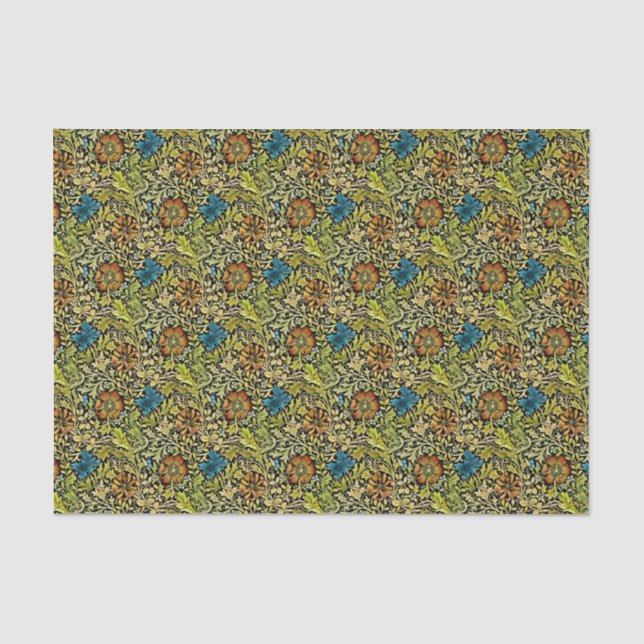 Nouveau Blue and Orange Flowers on Vine Tissue Paper (Front)
