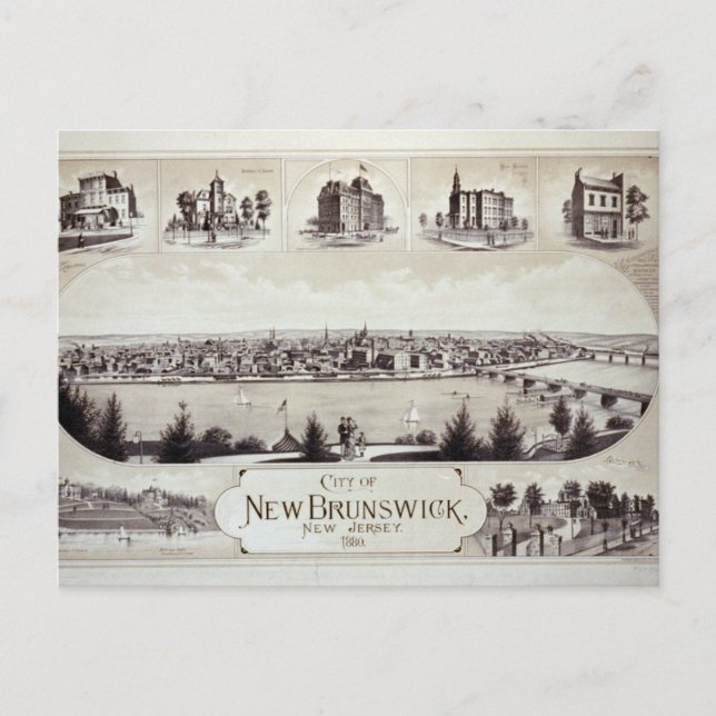 Nouveau-Brunswick, New Jersey en 1880 Carte postal (Devant)