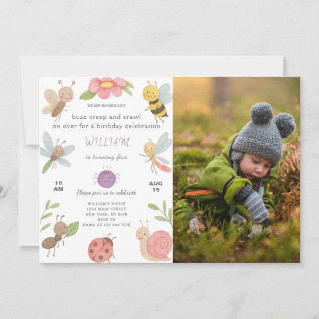 Nouveau Bugs Anniversaire Invitation Avec Photo (Devant)