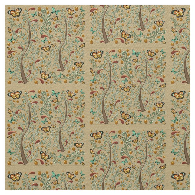 Nouveau Butterflies and Orange Trees Fabric (Swatch)