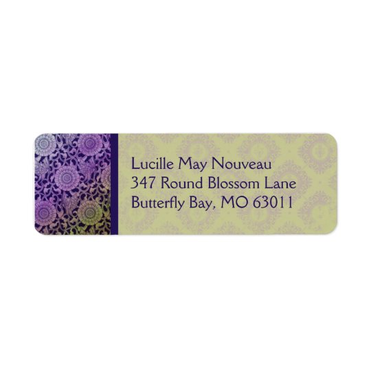Nouveau Butterflies in Purple & Olive Return Address Label