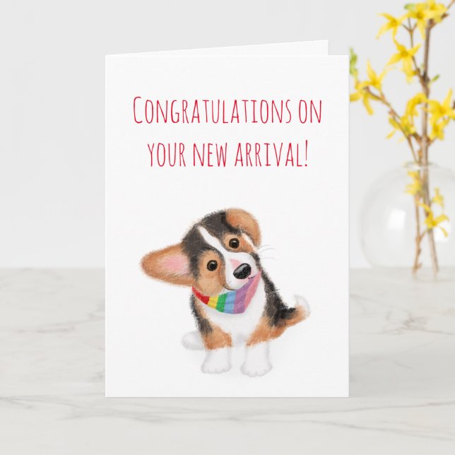 Nouveau chiot félicitations carte arc-en-ciel pour (Fleur jaune)