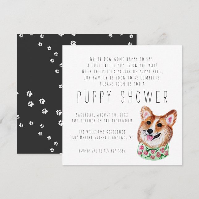 Nouveau chiot | Invitation à la douche de chiot (Devant / Derrière)