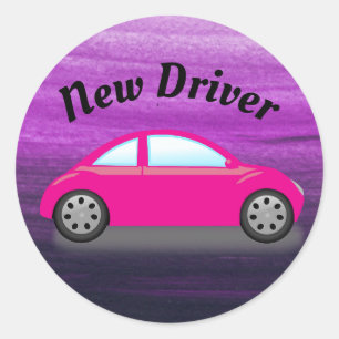 Nouveau conducteur Voiture rose sur Autocollant Aq