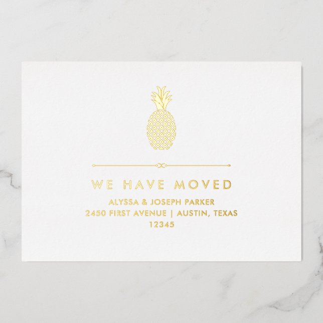 Nouveau Faire-part d'adresse avec ananas Gold Foil (Recto)