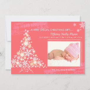 Nouveau faire-part de photo de bébé de Noël rose