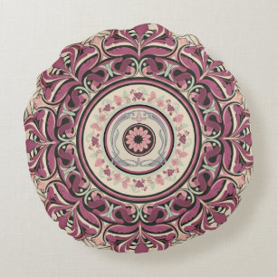 Nouveau Floral Mandala Round Pillow