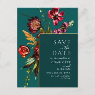 Nouveau Flowers Wedding Save the Date QR Code Postcard