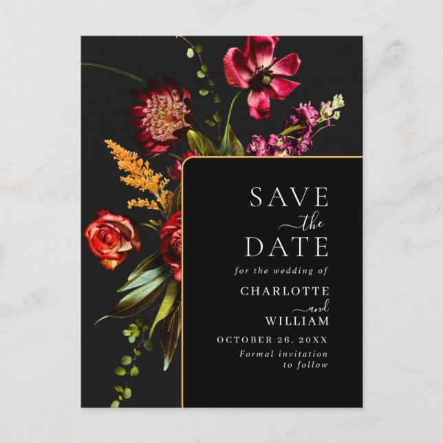 Nouveau Flowers Wedding Save the Date QR Code Postcard (Front)
