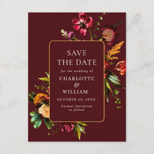 Nouveau Flowers Wedding Save the Date QR Code Postcard