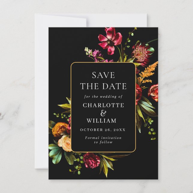 Nouveau Garden Flowers Wedding QR code Save The Date (Front)