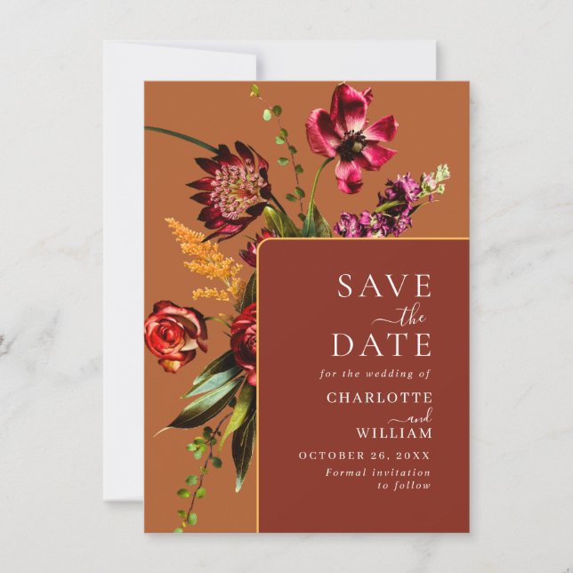 Nouveau Garden Flowers Wedding QR code Save The Date (Front)
