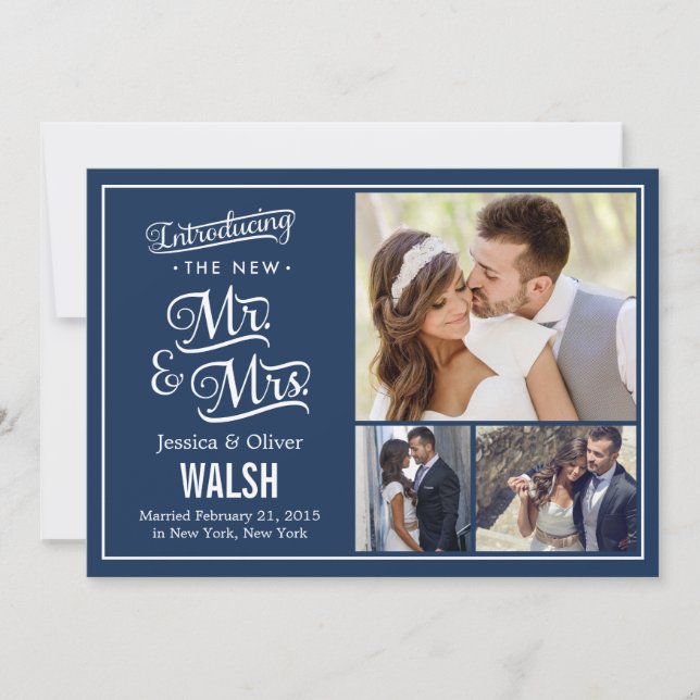 Nouveau M. et Mme Mariage Faire-part - Navy Blue (Devant)