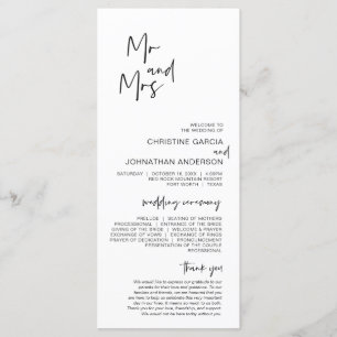 Nouveau M. et Mme, Programme de mariage minimalist