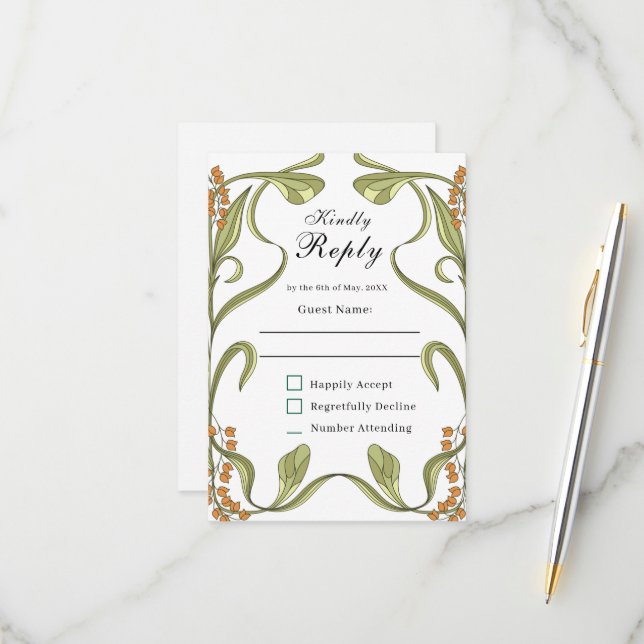 Nouveau Mariage Fleurs RSVP (Devant/Arrière en situation)