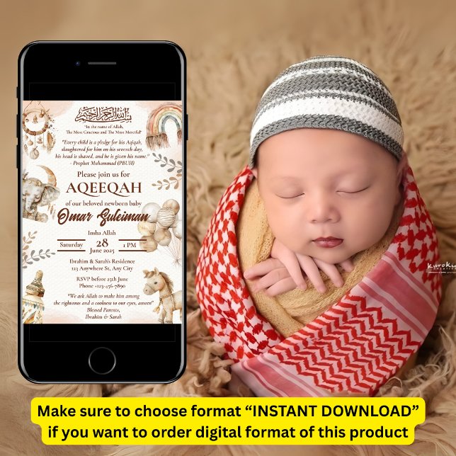 Nouveau-né neutre Musulman Aqiqah Invitation (Créateur téléchargé)