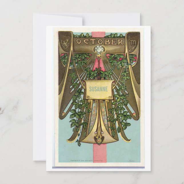 Nouveau October Scorpio zodiac birthday Invitation (Front)