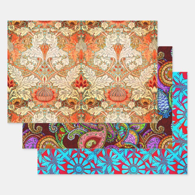 Nouveau Paisley Daisy Sampler Wrapping Paper Sheet (Set)