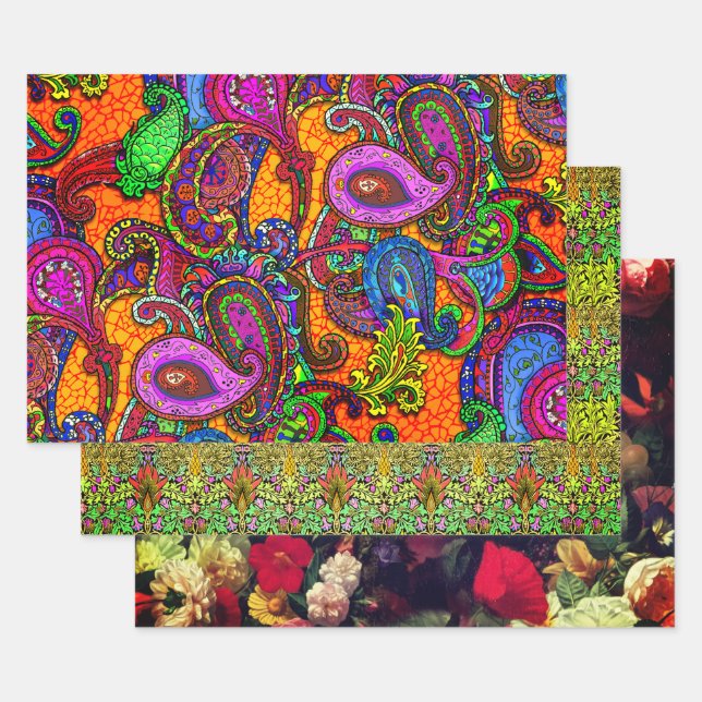 Nouveau Paisley Floral Sampler Wrapping Paper Sheet (Set)