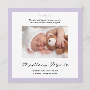 Nouveau pourpre de faire-part de naissance de