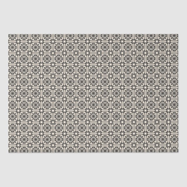 Nouveau Spanish Tile Pattern Black and Cream Tissue Paper (Front)