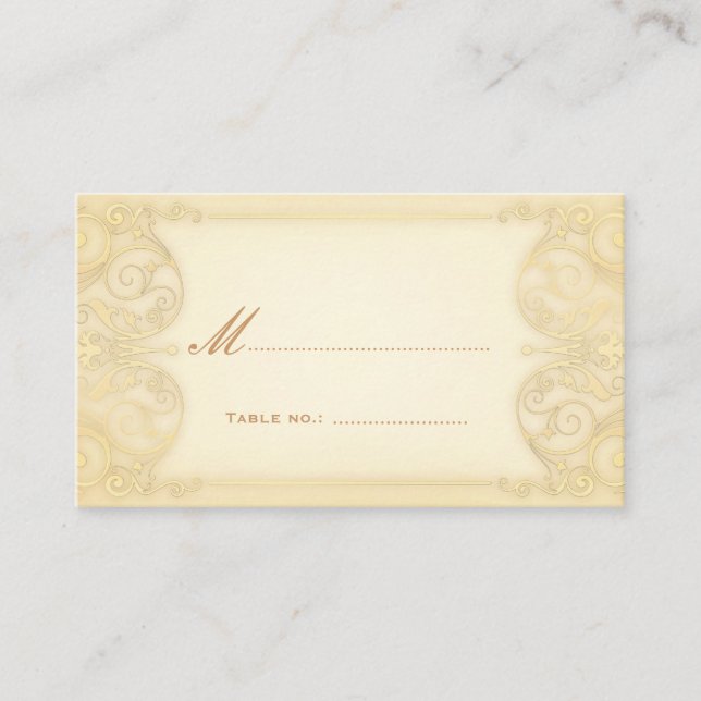 Nouveau Victorian Pale Gold Fancy Table Escort Place Card (Front)