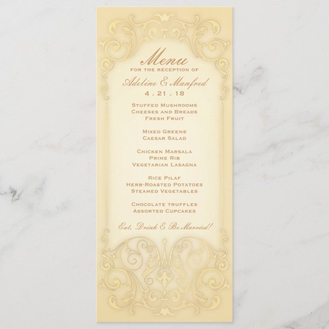 Nouveau Victorien : Pale Gold Fancy Menu Mariage (Devant)
