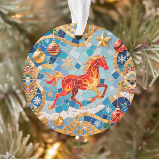 Nouvel An 2026 Motif de Noël du Cheval Rouge Fiery (Arbre)